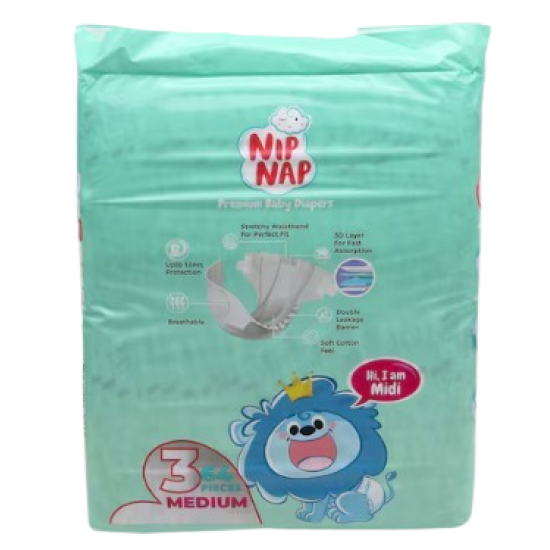 NIP NAP DIAPER JUMBO SIZE 3 PACK 64`S